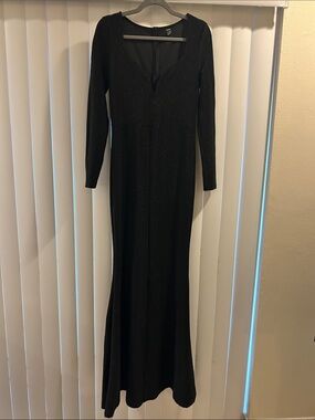 SHEIN Black Long Sleeve Sparkle Evening Gown